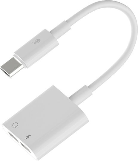 Moveteck NB1248 Μετατροπέας USB-C male σε 3.5mm / USB-C female Λευκό 1τμχ