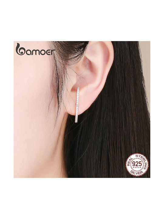 Bamoer Γυναικεία Σκουλαρίκια Ear Jackets από Ασήμι Επιχρυσωμένα Με Πέτρες