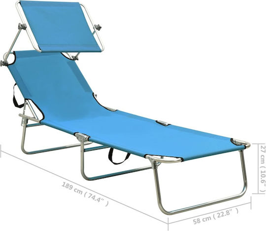 vidaXL Foldable Steel Beach Sunbed Light Blue with Shader 189x58x27cm