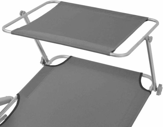 vidaXL Foldable Steel Beach Sunbed Gray with Shader 189x58x27cm