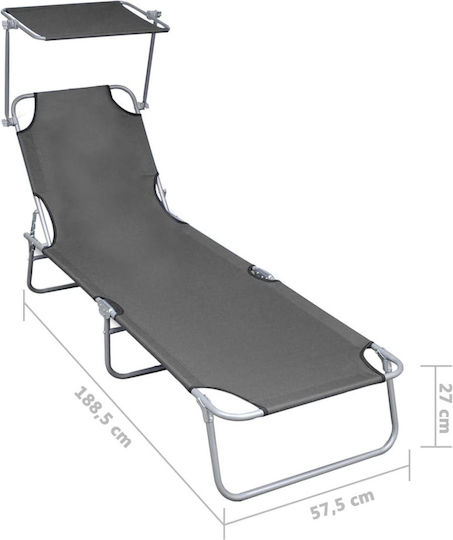 vidaXL Strandliegen Gray Faltbar mit Sonnenschirm 188.5x57.5x27cm. 1Stück