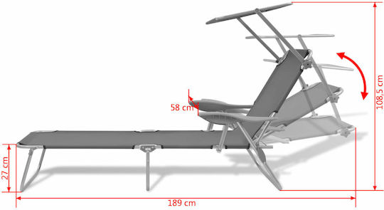 vidaXL Foldable Steel Beach Sunbed Gray with Shader 189x58x27cm