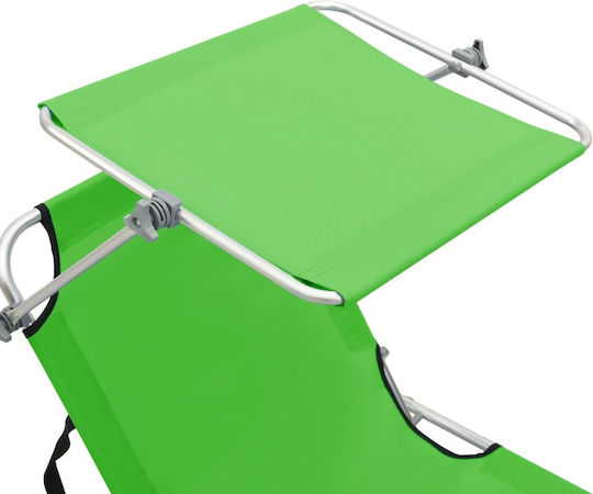vidaXL Șezlong de plajă Verde Pliere Oțel cu Parasolar 189x58x27cm
