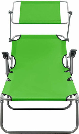 vidaXL Foldable Steel Beach Sunbed Green with Shader 188x71x27cm