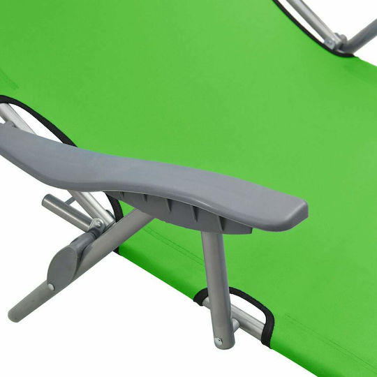 vidaXL Foldable Steel Beach Sunbed Green with Shader 188x71x27cm