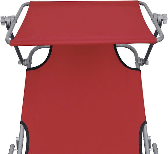 vidaXL Foldable Aluminum Beach Sunbed Red with Shader 188.5x57.5x27cm