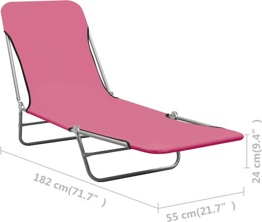 vidaXL Шезлонги за плаж Розови Сгъваеми Стоманени 182x55x24см 2 Бройки
