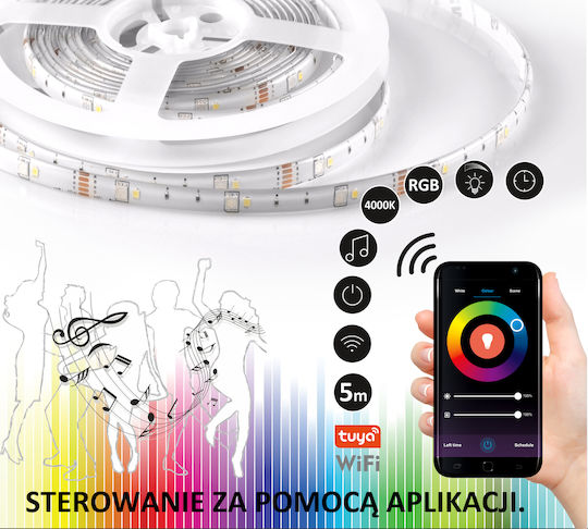Polux Smart Ταινία LED Wi-Fi 220V RGBW Φως 5m με Τροφοδοτικό & WiFi Controller