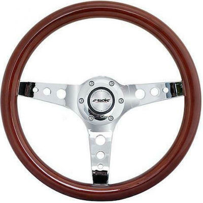 Simoni Racing Didier Wooden Three Spoke Car Steering Wheel with 35cm Diameter Silver/Brown