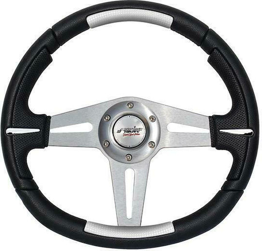 Simoni Racing Това е шаблон на течен език за имена на продукти в категорията "Волани за автомобили". Преведете само текстовите възли на течния шаблон на български език, като запазите началния синтаксис и HTML таговете както са, без да променяте нищо между '{' и '}'. Кормило за автомобил Apogee Кожено Триактиново с диаметър 35см Сребърен/Черен