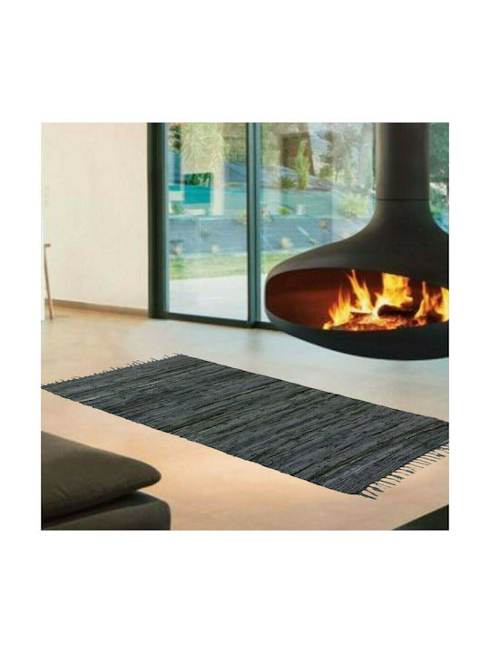 San Lorentzo Leather Flat 1372A Rug Outdoor Rectangular Leather with Fringes Grey