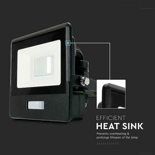 V-TAC Vt-118s Waterproof LED Flood Light 10W Warm White 3000K With Motion Sensor IP65