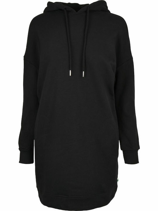 Mini Sportliches Damenkleid Langärmelig mit Kapuze Schwarz