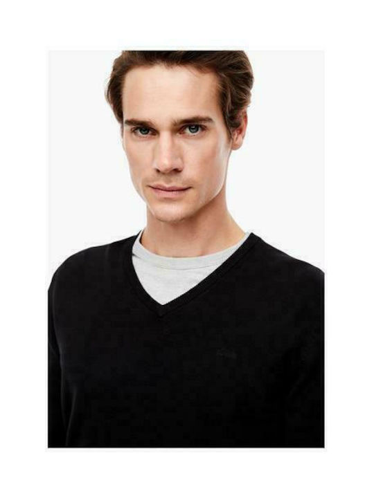 S.Oliver Men's Long Sleeve Sweater with V-Neck Black