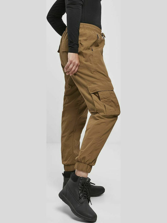 Dama Talie înaltă Tesatura Pantaloni Cargo cu Elastic Maro