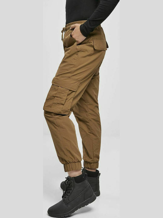 Dama Talie înaltă Tesatura Pantaloni Cargo cu Elastic Maro