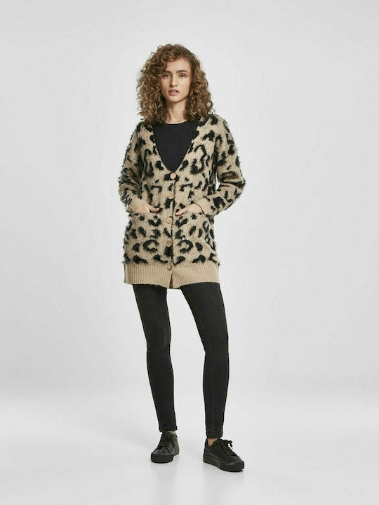 Μακριά Γυναικεία Πλεκτή Ζακέτα Leopard