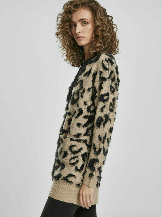 Μακριά Γυναικεία Πλεκτή Ζακέτα Leopard