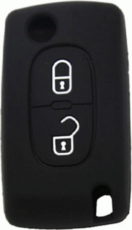 Silicone Car Key Cover Case with 2 Buttons for Citroen / Peugeot Black
