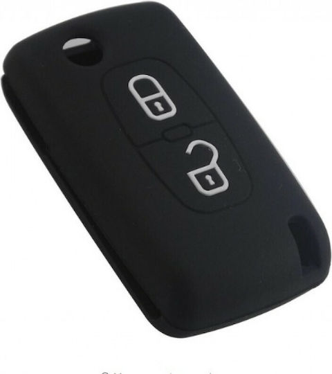 Silicone Car Key Cover Case with 2 Buttons for Citroen / Peugeot Black