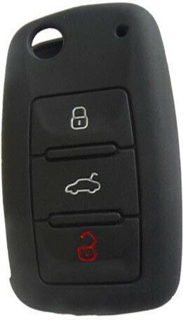 Silicone Car Key Cover Case with 3 Buttons for Seat / Skoda / VW Black