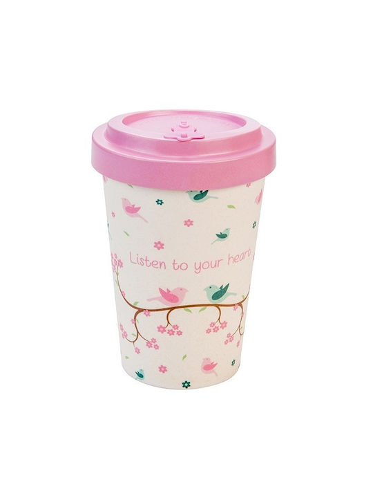 Woodway Birdies Becher Bamboo mit Deckel Weiß 400ml