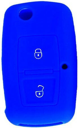 Silicone Car Key Cover Case with 2 Buttons for Seat / Skoda / VW Blue