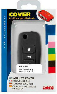 Silicone Car Key Cover Case Type-1 with 3 Buttons for Seat / Skoda / VW Black L0154.5