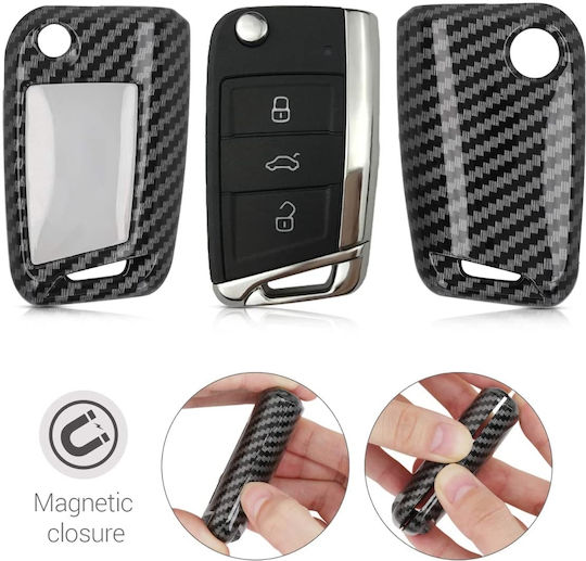Carbon Car Key Cover Case with 3 Buttons for VW Black