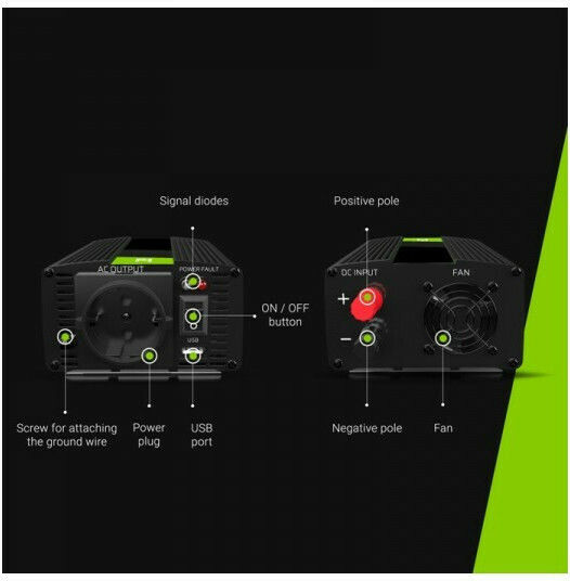 Green Cell Power Инвертор за кола Модифицирана синусоидална вълна 1500W за преобразуване на 24V DC в 230V AC с 1xUSB