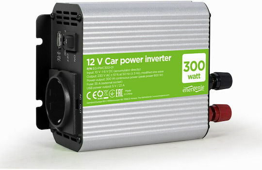Energenie Invertor Auto 300W pentru Convertirea 12V DC în 230V AC cu 1xUSB