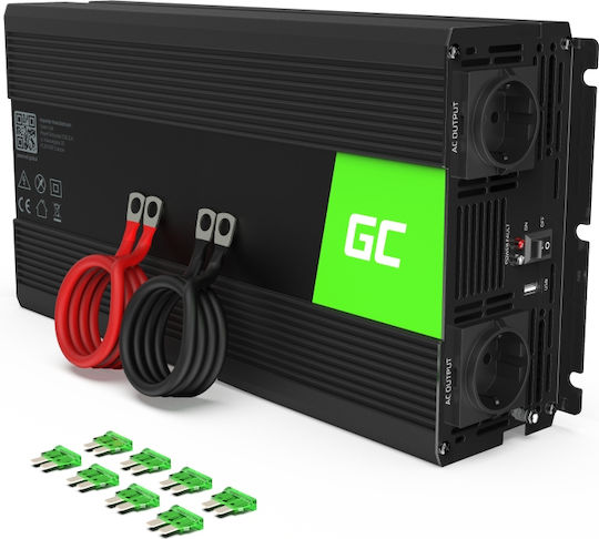 Green Cell Car Inverter Pure Sinewave 1500W to Converter 24V DC in 230V AC with 1xUSB