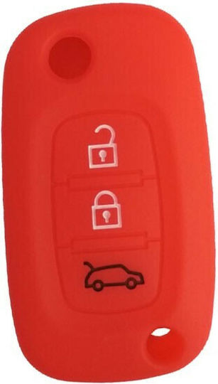 Silicone Car Key Cover Case with 3 Buttons for Renault / Smart Red