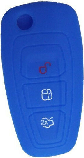 Silicone Car Key Cover Case with 3 Buttons for Ford Blue