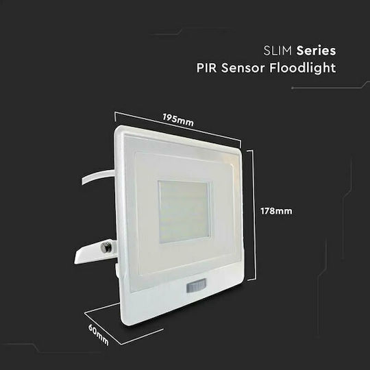 V-TAC Waterproof LED Flood Light 50W Natural White 4000K with Motion Sensor IP65