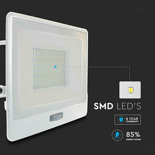V-TAC Waterproof LED Flood Light 50W Natural White 4000K with Motion Sensor IP65