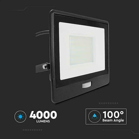 V-TAC Waterproof LED Flood Light 50W Cold White 6500K With Motion Sensor IP65
