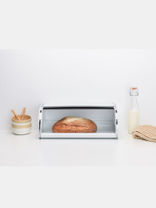 Brabantia Inox Bread Box with Lid White Roll Top Bread Bin 44.7x26.8x17.3cm 080.3060/20