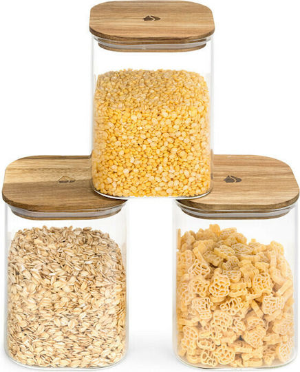 Navaris Set of 3 General Use Transparent Glass Jars with Lid 1000ml 3 Pieces