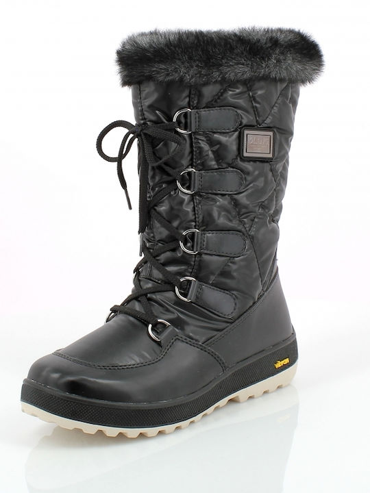 Leather Snow Boots with Laces & Fur Sogno 81 Black