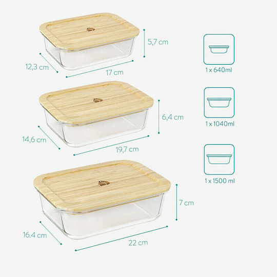 Navaris Set Glass Lunch Boxes Beige 3 Pieces
