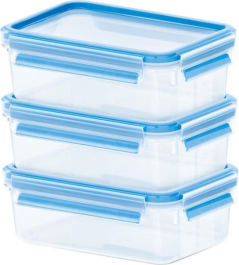 Emsa Clip & Close Σετ Πλαστικά Δοχεία Φαγητού Blue 17.5x12.5cm 3τμχ