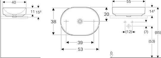 Geberit VariForm Επικαθήμενος Νιπτήρας Πορσελάνης 55x40x14.4cm Λευκός Geberit VariForm Επικαθήμενος Νιπτήρας Πορσελάνης 55x40x14.4cm Λευκός