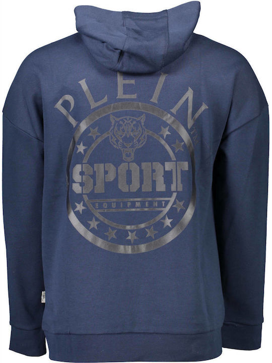 Plein Sport Men's Sweatshirt Jacket with Hood and Pockets Navy Blue