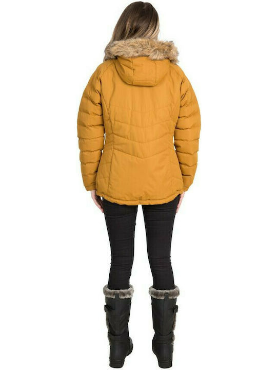 Trespass Nadina Kurz Damen Puffer Jacke mit pelziger Kapuze für Winter Golden Brown
