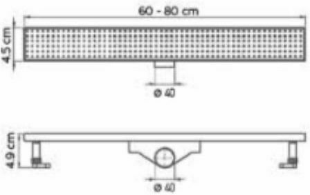 Tema Oțel inoxidabil Canal Duș cu Ieșire 40mm și Lungime 60cm Argintiu