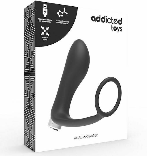 Addicted Toys Rechargeable Prostatic Δονούμενο Δαχτυλίδι Πέους Σιλικόνης με Πρωκτική Σφήνα Μαύρο