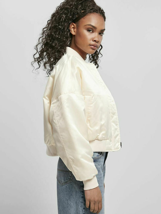 Women's Short Bomber Jacket for Spring or Autumn White
