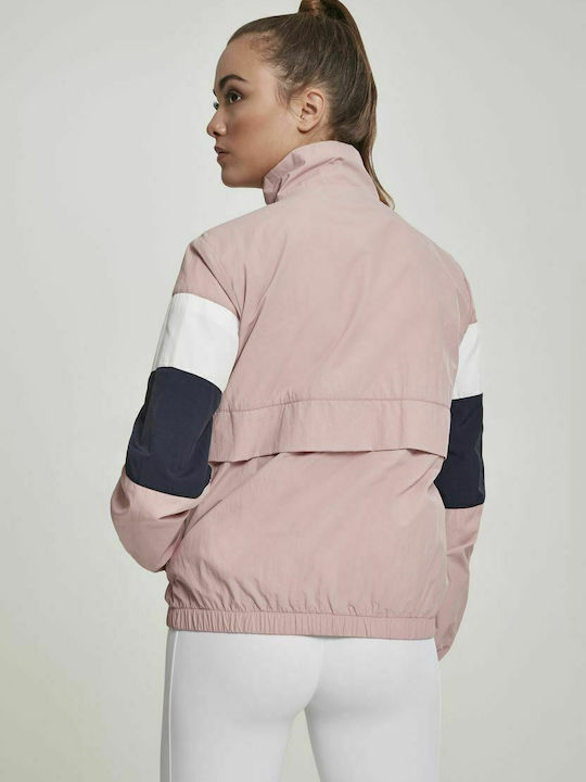 Urban Classics TB2663 Women's Short Sports Jacket Windproof for Winter with Hood Dark Rose/Navy/White