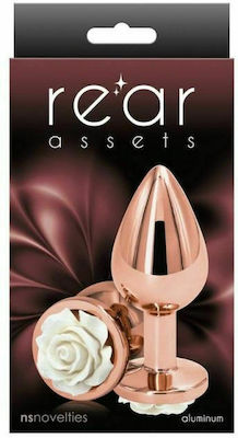 Ns Novelties Rear Assets Aluminum Anal Plug Medium Rose Gold / White Rose